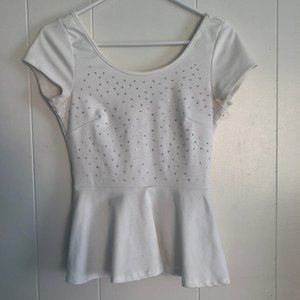 White, peplum, jewel